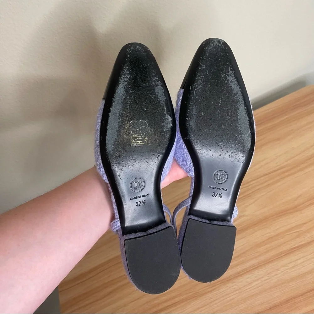 RARE Chanel Boucle Purple and Patent Leather Flat Slingbacks 37.5 - Picture 8 of 11